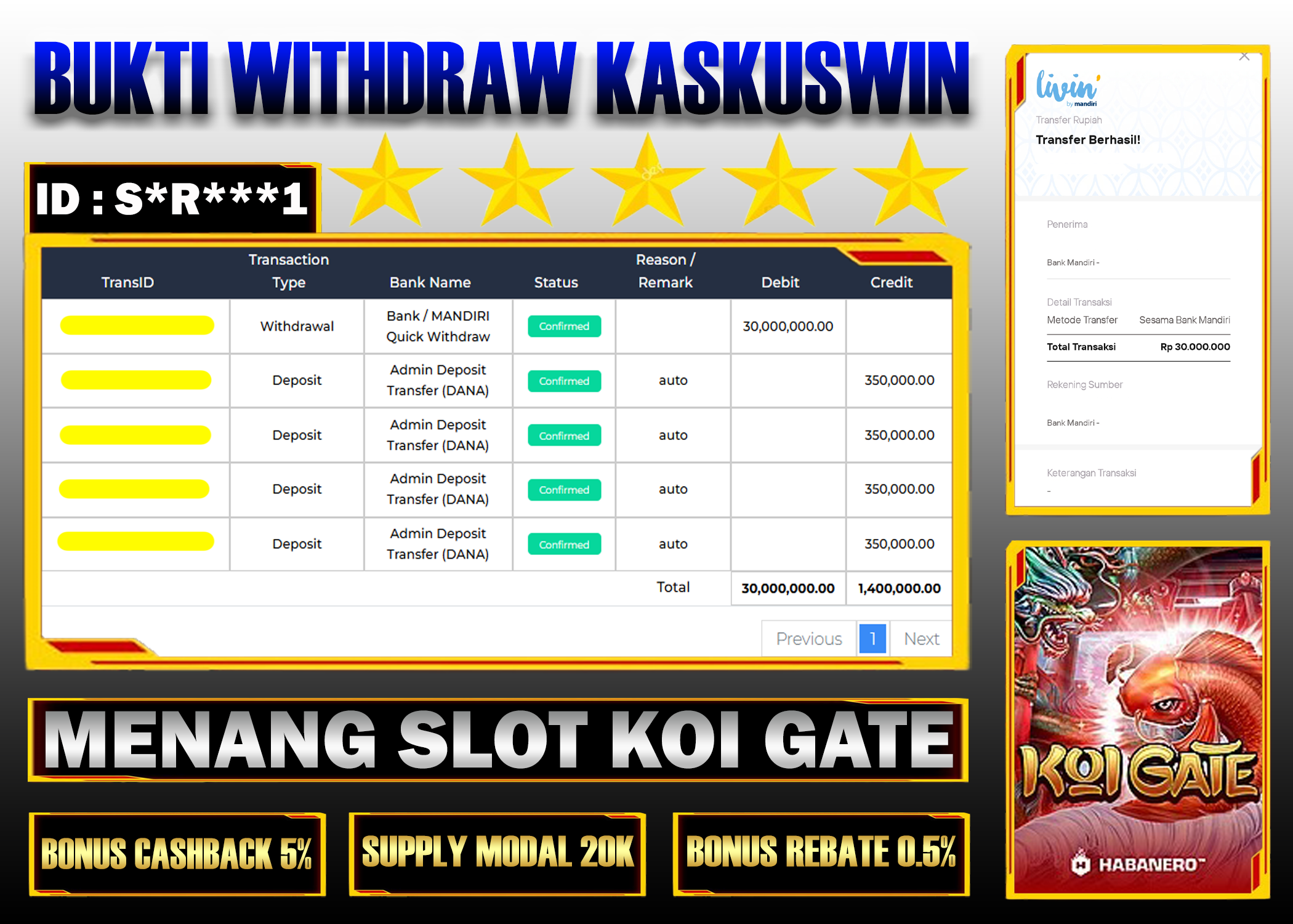 BUKTI KEMENANGAN SLOT KOI GATE PROVIDER HABANERO